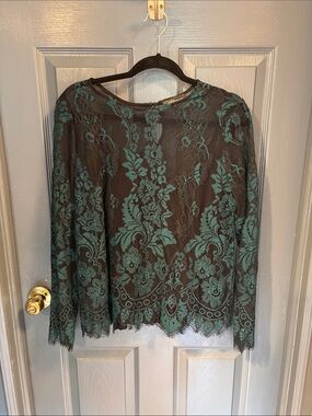 Dalia Black Top with Teal Floral Lace Overlay